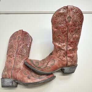 Sterling River SR230 Western Cowboy Snip Toe Red Leather Cutout Boots 8.5 B